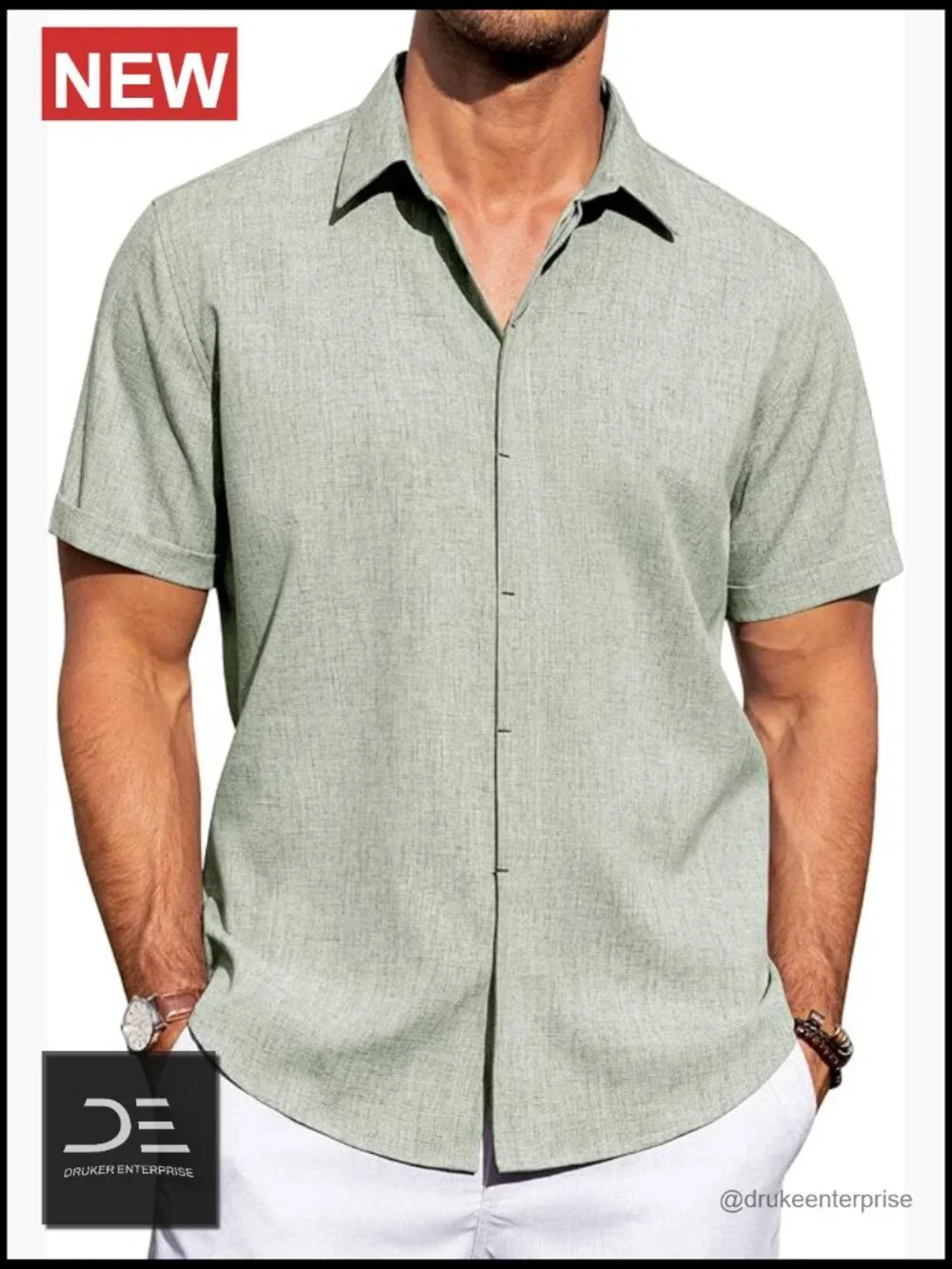 Men's Linen Casual Short Sleeve Button Down Shirt Beach Vacation